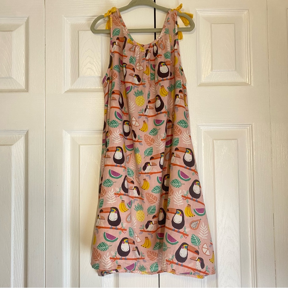 Lollidays Tropical Print Sundress Pink Yellow Toucan Cotton 6-7Y